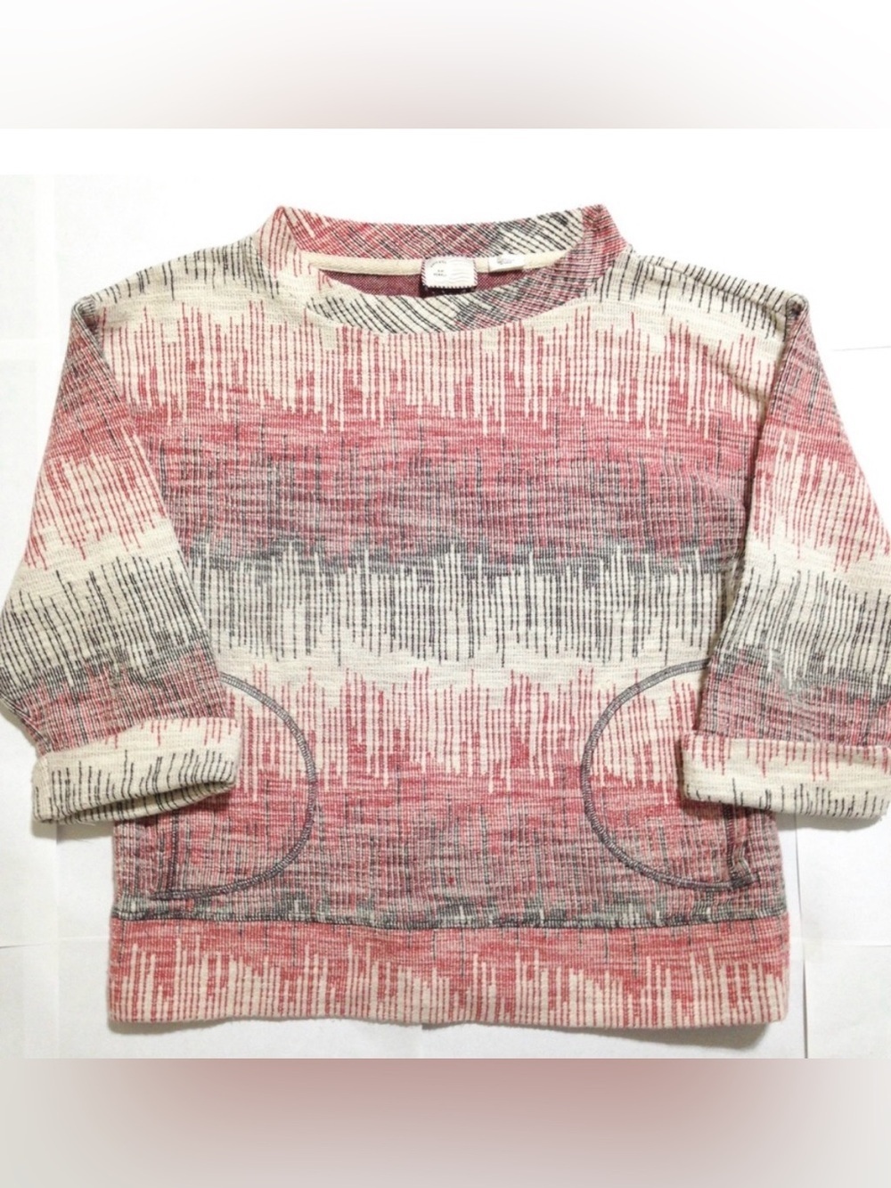 Anthropologie Postmark Soundwave Woven Knit Relaxed Boxy Sweater Pockets XS